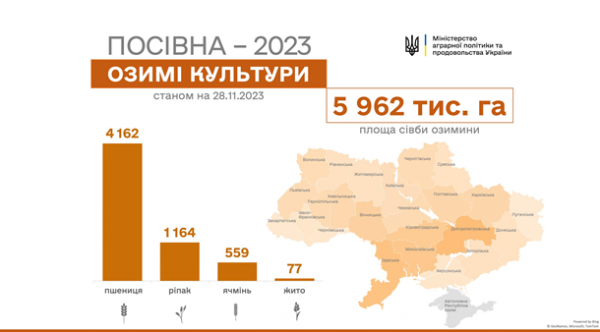 В Україні посіяли майже 6 мільйонів гектарів озимини