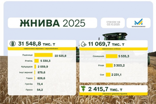 Українські аграрії обмолотили 65% зернових площ